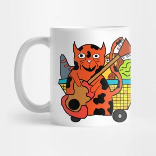 cat playing guitar with baby Mug